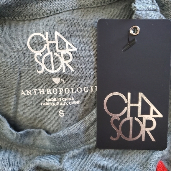 New Anthopologie x Chaser Seas Embroidered Print Linen Blend Tee NWT Small - Picture 6 of 11